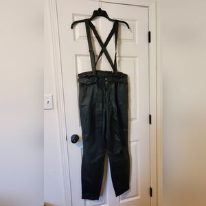 Faux Leather Black Pants With Suspenders